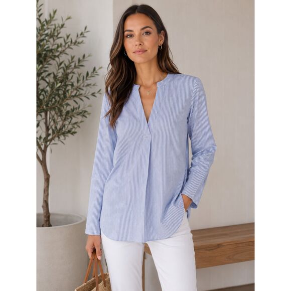 Theory Tops - Theory Ofeliah Tunic Top Blue White Stripe Cotton Pullover Blouse Size S